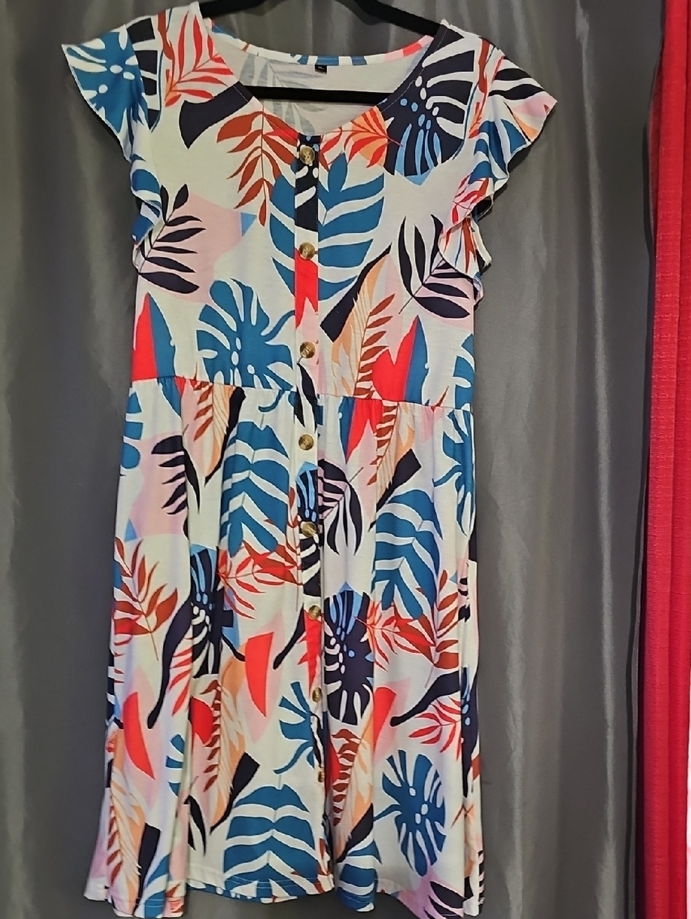 Tropical Print Button-Front Women’s Dress in Multi